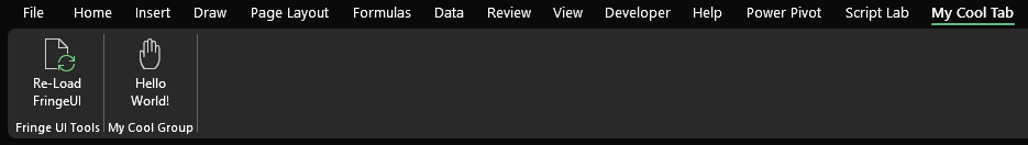 Example Custom Ribbon with Default Re-Loader and User Made Hello World Buttons